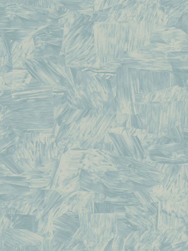 A close-up view of a section of wallpaper with a blue and beige geometric pattern - Lombard Blues Wallpaper – Baptiste | 10 Yard Roll, Half Drop, Clay Coat