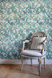 Ice Emerald Rose Grasscloth Wallpaper – Creeping Trellis Collection | Metallic Wallcovering