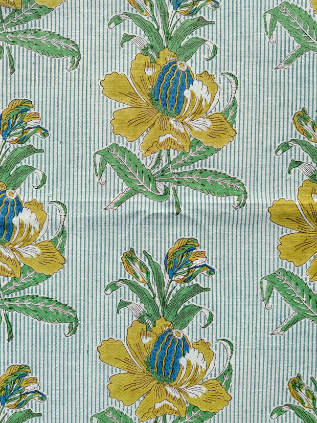 Denim Blue/Citron - F Dancing Tulip Fabric | Linen-Cotton Blend | Supply Showroom