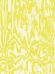A section of wallpaper with a contemporary graphic design in yellow and white.
