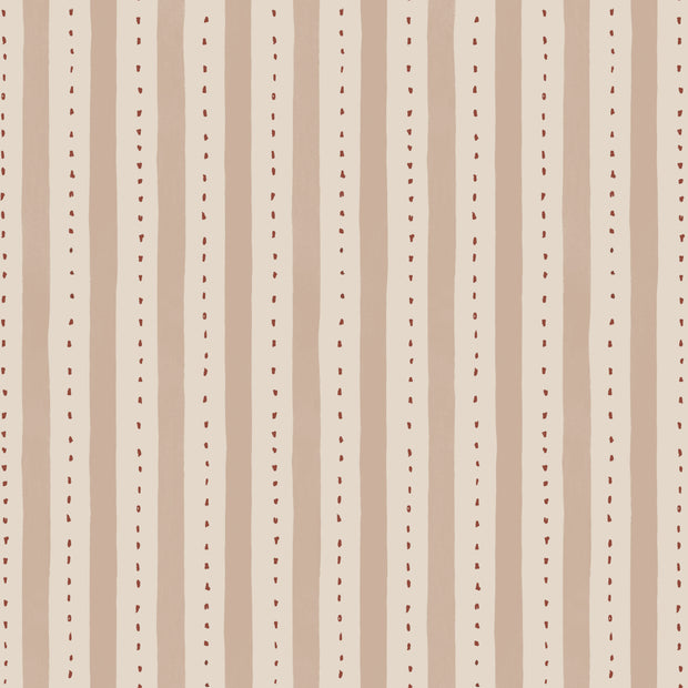 A close-up image of a wallpaper with a striped pattern featuring dots and a light pink color - Mallow Wallpaper | Dotty Stripe, Eco Non Woven, 52cm Width, 10m Roll