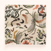 A yard of Bloomsbury Petite pattern fabric featuring a floral design in beige, blush, green, multi, pink, purple, red, teal, and yellow on a white background.