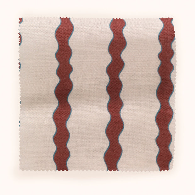 Scroll Stripe Crimson Fabric – 100% Linen, 144 cm Width