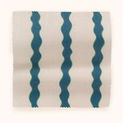  Day Blue Scroll Stripe Fabric – 100% Linen, 144cm Width