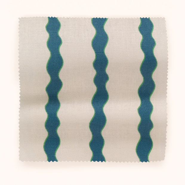  Day Blue Scroll Stripe Fabric – 100% Linen, 144cm Width