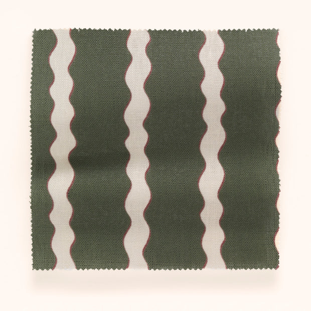 Scroll Stripe Hunter Fabric – 100% Linen, 144 cm Width