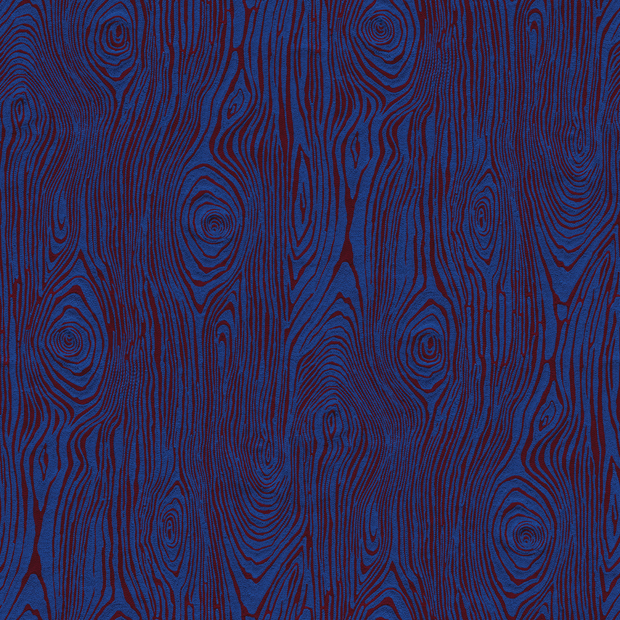 A section of wallpaper displaying a faux bois pattern with a wood grain design in a color scheme that includes blue and brown - Cobalt Faux Bois Wallpaper – Ultra Clay Coated