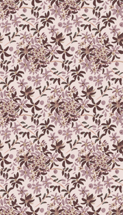 A section of wallpaper with a floral pattern in mauve, brown, and white colors - Daisy Chain Mauve Wallpaper – Elegant Floral Double Roll