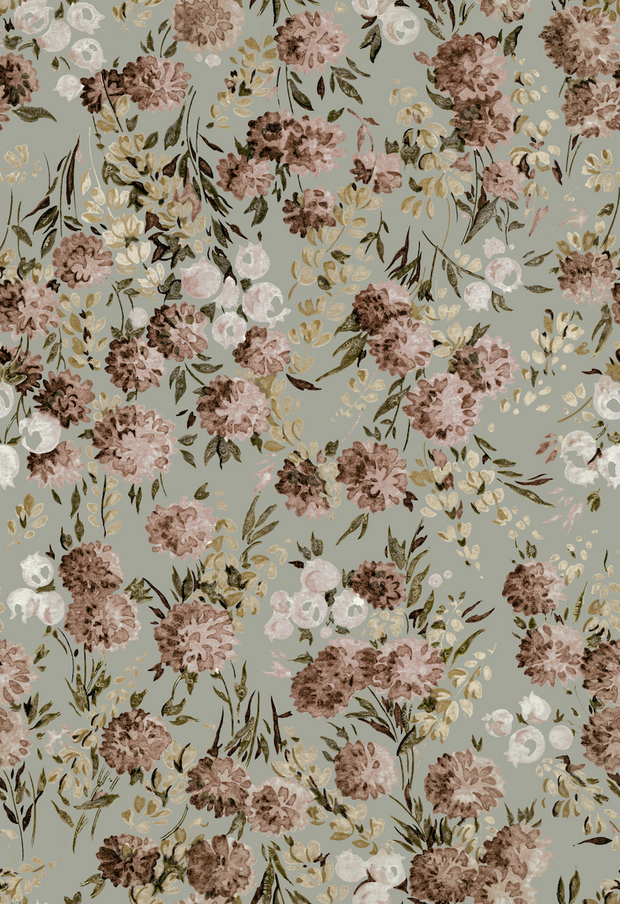 A wallpaper with a floral pattern featuring peony flowers in shades of cream, green, and pink - Peony Parade Sage Wallpaper – Elegant Floral Design, Double Roll