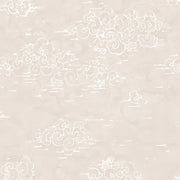 A section of wallpaper with a floral pattern in beige, white, and pink hues on a light background. - Airy – Halcyon Wallpaper | Half Drop Match | 28" Trimmed | Sold by Yard
