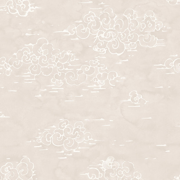 A section of wallpaper with a floral pattern in beige, white, and pink hues on a light background. - Airy – Halcyon Wallpaper | Half Drop Match | 28" Trimmed | Sold by Yard