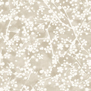 A yard of wallpaper with a subtle white floral pattern on a grey background.