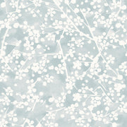 A section of wallpaper with a floral pattern in shades of blue and white - Raindrop – Sunlit Wallpaper | 28" Trimmed Width | Sold by Yard