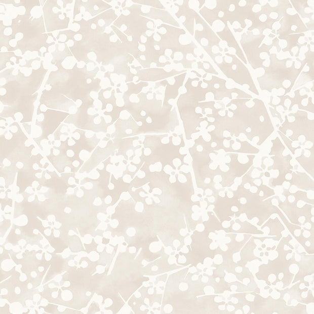 A yard of wallpaper with a beige background featuring a white floral pattern - Shadow – Sunlit Wallpaper | 28" Trimmed Width | Sold by the Yard