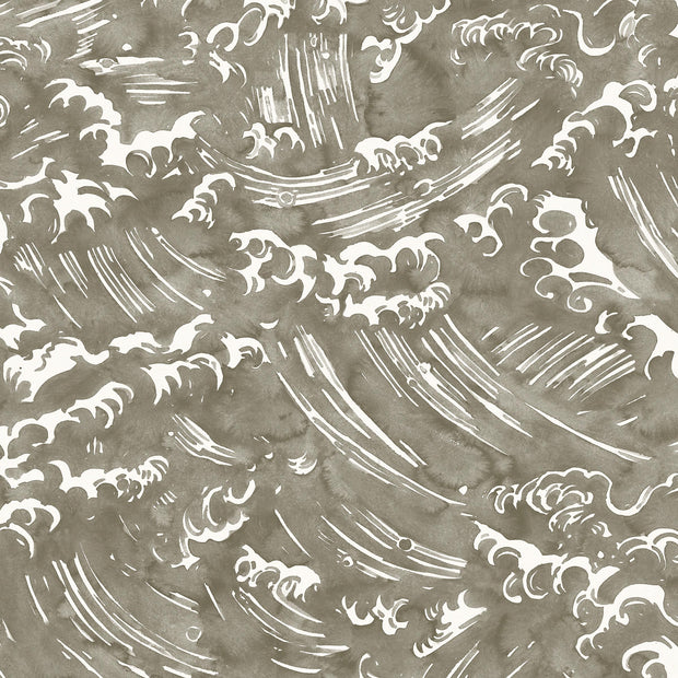 A yard of wallpaper with a brown and white stormy ocean wave pattern - Storm – Tempest Wallpaper | 28" Trimmed | 36" Repeat | Half-Drop Match