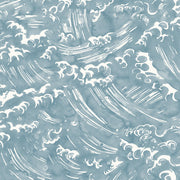 A yard of wallpaper with a blue and white ocean wave pattern - Umi – Tempest Wallpaper | 28" Trimmed Width | 36" Repeat | Half-Drop