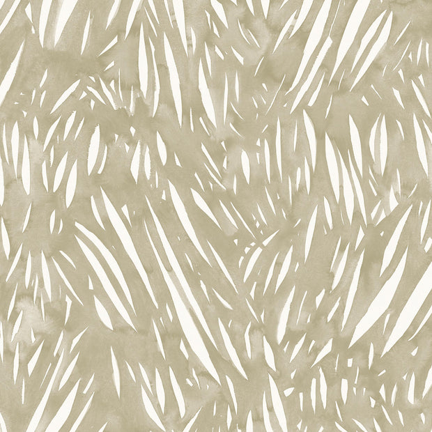 A close-up view of a textured wallpaper with a abstract leaf-like pattern in beige and white tones - Kusa Wallpaper – Windswept Series, Half-Drop Match, Sold by Yard