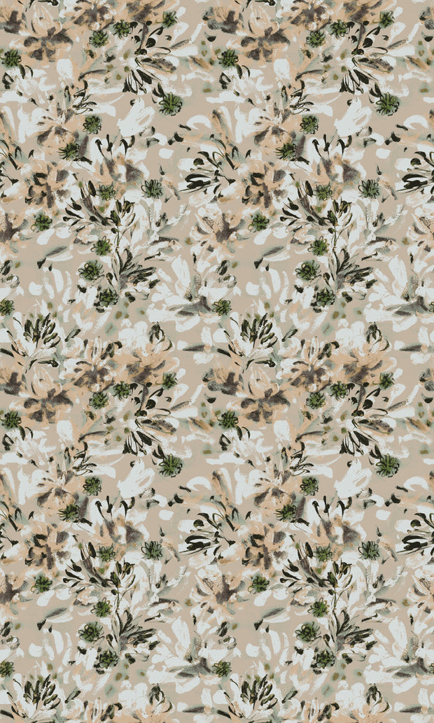 Olive Flower Bed Fabric – Premium Linen Cotton Blend by the Yard