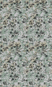 A roll of wallpaper with a floral pattern featuring green and white flowers on a beige background. Flower Bed Wallpaper – Willow | Elegant Floral Wall Mural by Roll
