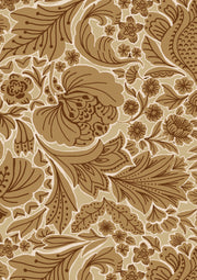 A fabric featuring a traditional floral pattern in beige, brown, and tan colors.
