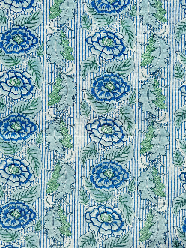 Blue Bell/Sky Blue Fabric - French Roses | Linen-Cotton Blend | Supply Showroom