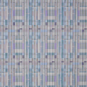 A section of wallpaper with a geometric plaid pattern in shades of blue, gray, and purple.
