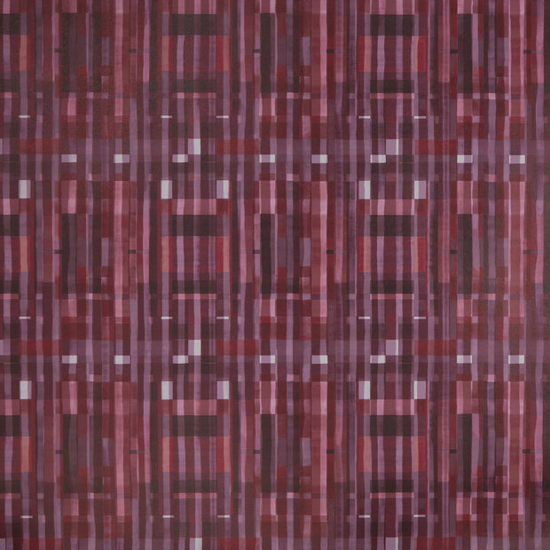A close-up view of a section of dark red wallpaper with a geometric plaid pattern - Dark Red Good Girl Gone Plaid Wallpaper – 54" Wide, Sold by Yard