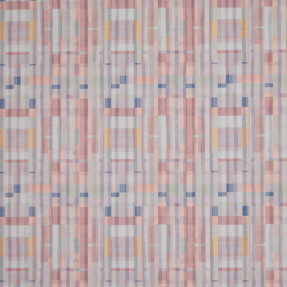 A section of wallpaper with a plaid pattern featuring various colors including blue, orange, pink, and purple - Salmon Good Girl Gone Plaid Wallpaper – 54" Wide, Sold by Yard