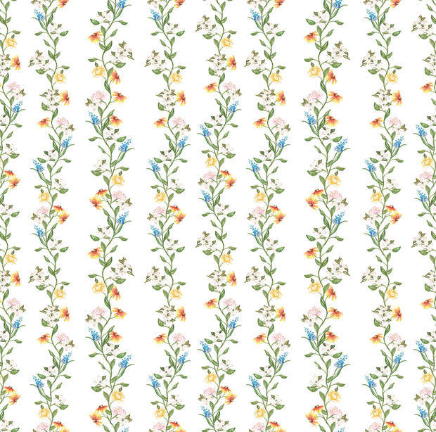 White Garden Stripe Fabric – Light Weight Oyster Linen, 54” Width, 27” Repeat