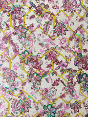 Saffron Rose Wallpaper – Creeping Trellis Grasscloth | Metallic Wallcovering