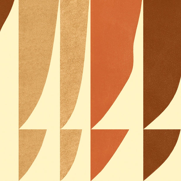 A section of wallpaper with a geometric pattern in brown, tan, orange, and yellow colors - One Colorway - Waves Wallpaper - Non-Woven Fiber, Straight Match | Supply Showroom
