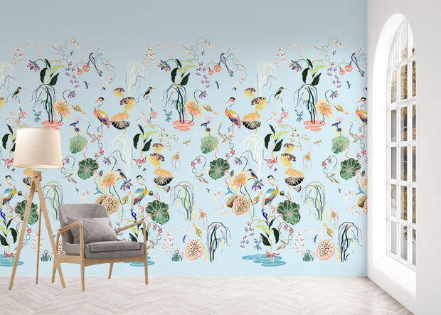 Heron Garden Wallpaper in Blue Tint | Sarah Gordon Design