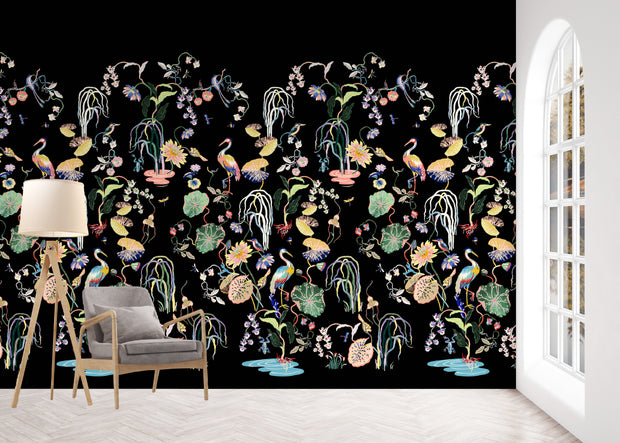 Heron Garden Wallpaper in Ink Black | Sarah Gordon Design