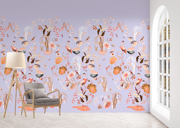 Sarah Gordon Heron Garden in Lilac & Coral - WP