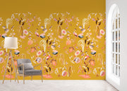 Heron Garden Wallpaper in Ochre & Coral | Sarah Gordon Design