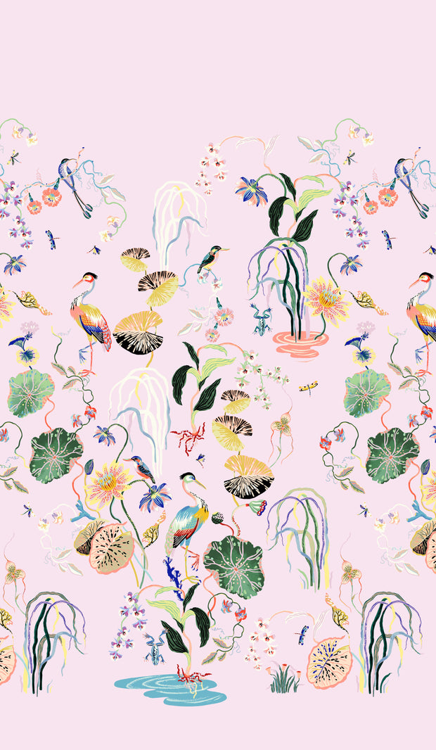 Heron Garden Wallpaper in Shell Pink | Sarah Gordon Design