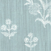 A section of fabric featuring a light blue background with white floral patterns, resembling cornflowers, repeated over the surface.