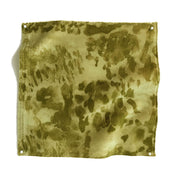 A swatch of heather velvet fabric in various shades of green, olive, and yellow with a textured finish.