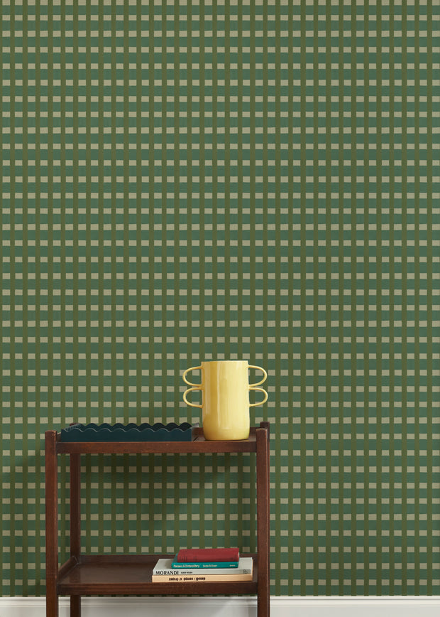Dark Olive Wallpaper | Arty Check, Eco Non Woven, 52cm Trimmed, 10m Roll