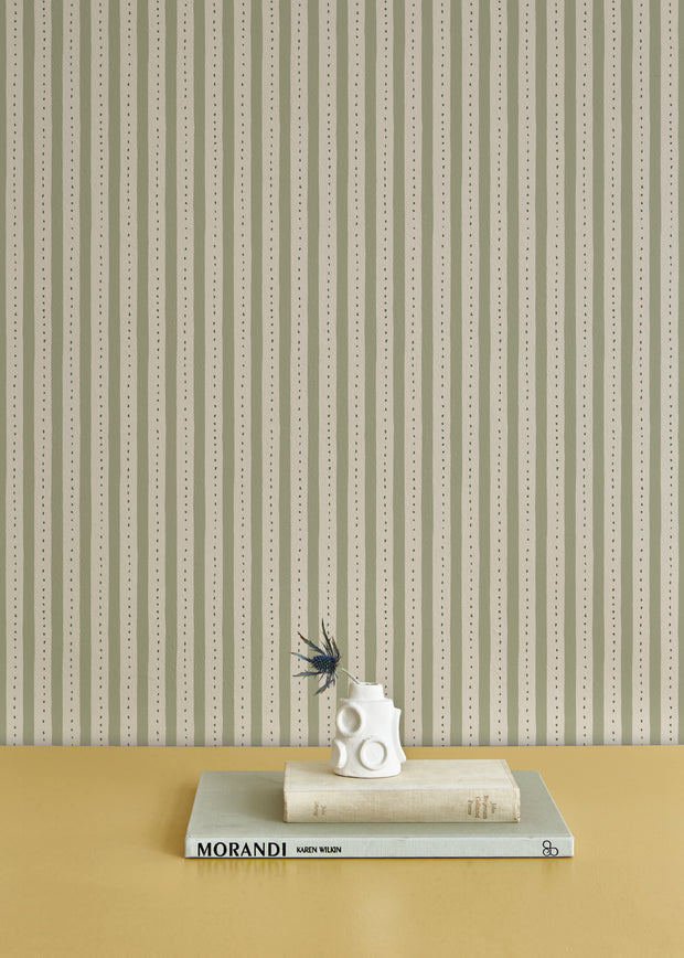 Sage Wallpaper | Dotty Stripe, Eco Non Woven, 52cm Width, 10m Roll