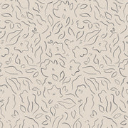 A close-up image of a beige wallpaper with an abstract floral pattern. Sarah Louise Charcoal Wallpaper | Elegant Non-Woven Roll