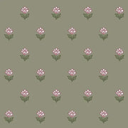 A wallpaper with a floral pattern featuring Indian tulips in shades of green and burgundy.