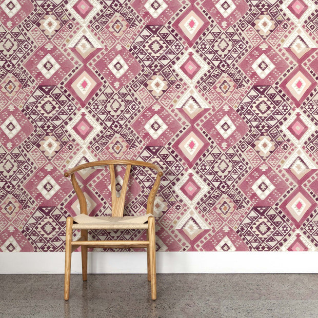 Kilim Wallpaper – Persian Pink | Half-Drop Repeat WP by Yard