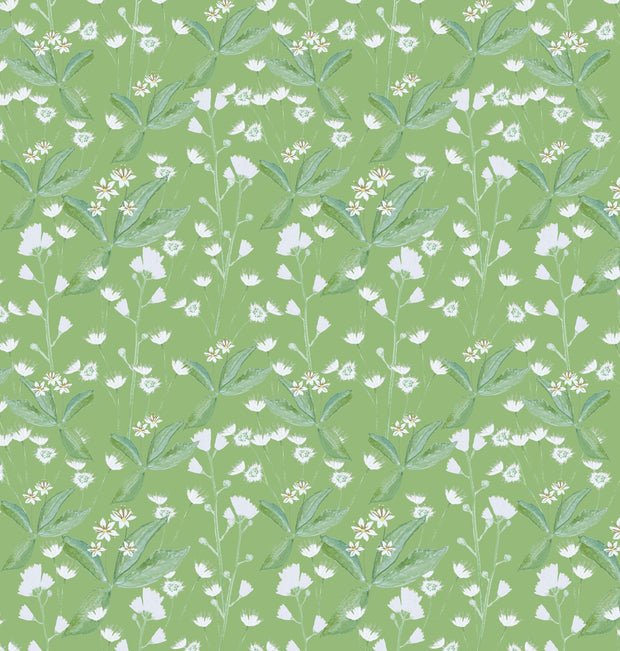 A roll of wallpaper with a green background and a floral pattern featuring green leaves and white flowers - Green Botanical Lillipad Wallpaper | Designer Roll