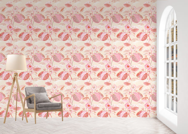 Ecru & Blush Wallpaper – Lily Pad | 27" Clay-Coated Roll