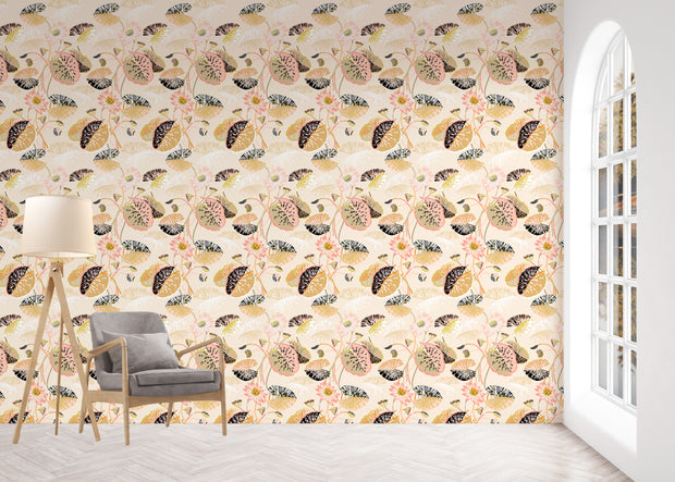 Ecru & Rattan Wallpaper – Lily Pad | 27" Clay-Coated Roll