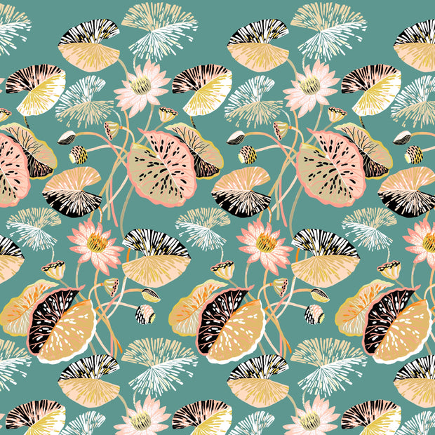 Sarah Gordon Lotus Vine in Jade & Rattan - Lily Pad Fabric | Supply Showroom