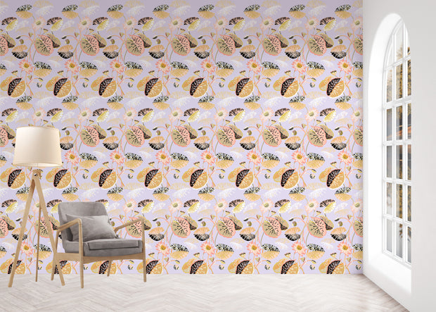 Lilac & Rattan Wallpaper – Lily Pad | 27" Clay-Coated Roll