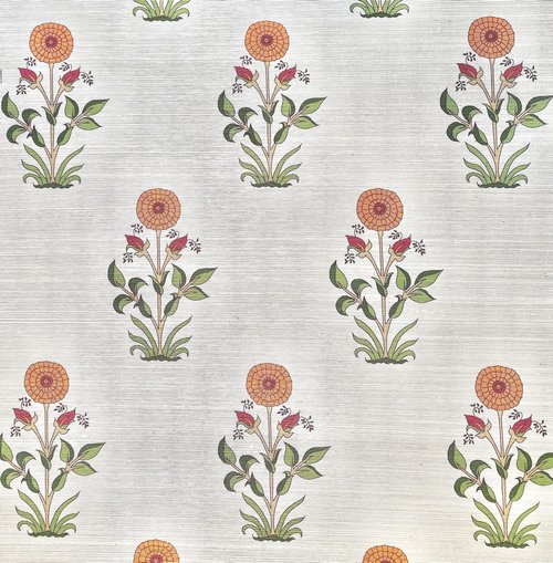Fuchsia/Mandarin Wallpaper – Large Marigold | Sisal Grasscloth, By Yard