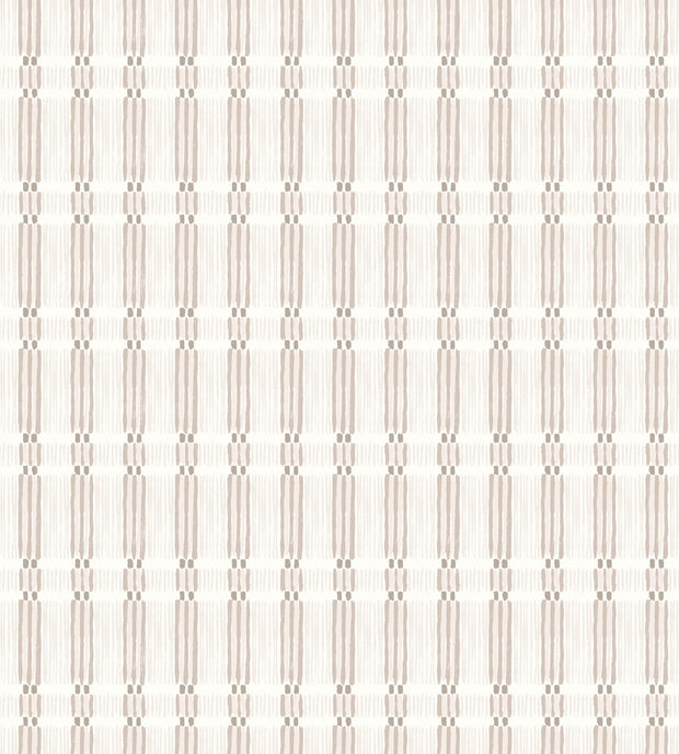 A wallpaper with vertical geometric stripe patterns in tan color on a white background - Sand Wallpaper – Lines Design, Toll Coated, Double Roll